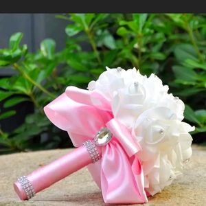 🆕 Bride Bridesmaid Faux Flower Bouquet Pink Silver White NWT